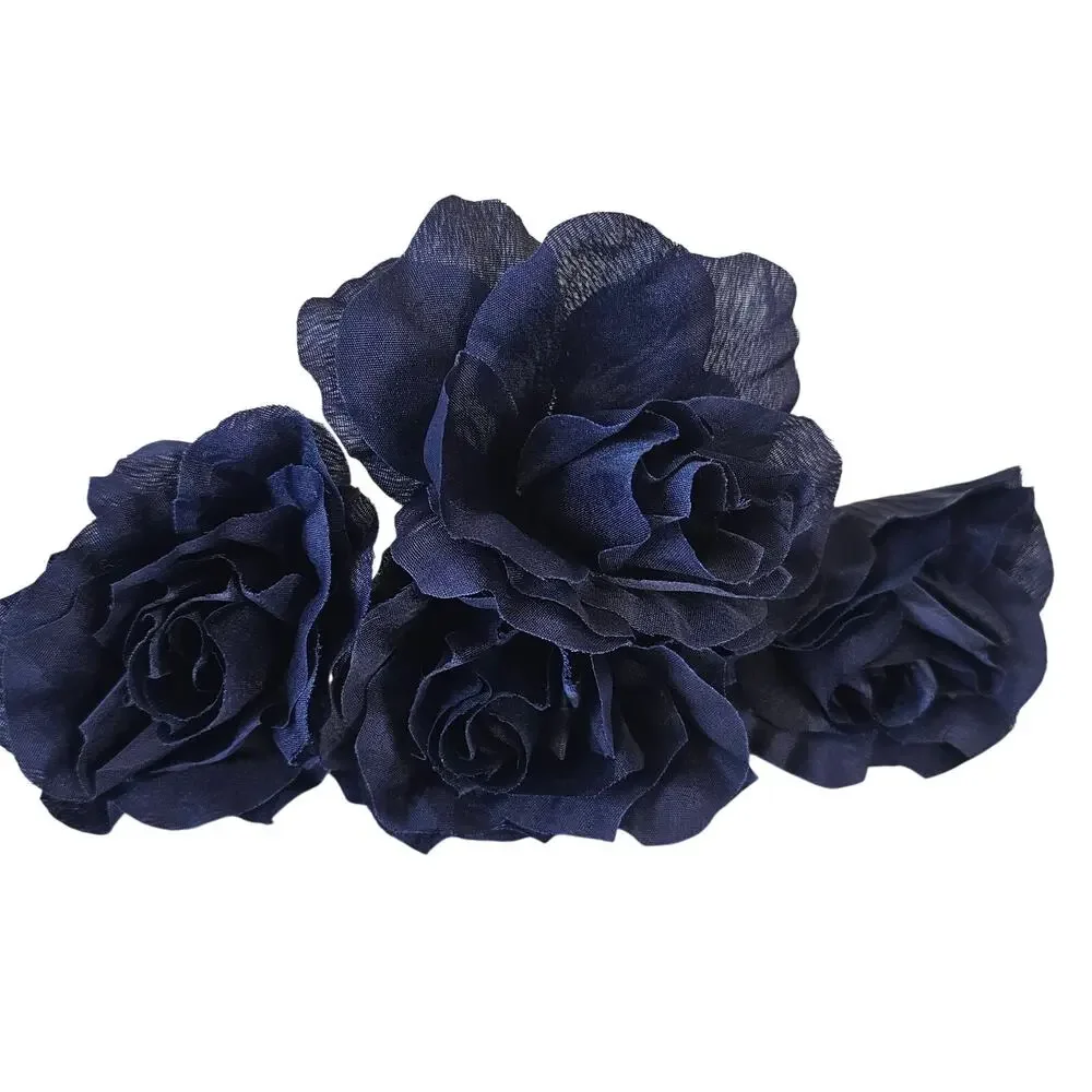 Navy Blue Artificial Roses 3in Fluffy Silk Flowers Stems Wedding Craft Lot of 20